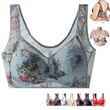 2024 Ice Silk Lace Cooling Comfort Bras for Older Women Seamless Push Up Bras Breathable and Wireless Buttonless Underwear Grey