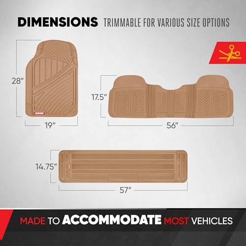 Motor Trend 3-Row Heavy Duty Rubber Floor Mats & Liners for Car SUV Van, Front 2nd & 3rd Row Durable Polymerized Latex Full Interior Protection, Extra-High Ridgeline Design, Beige by Motor Trend - Image 5