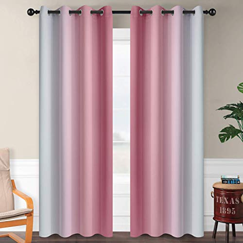 Image of SimpleHome Ombre Pink to Grey White Curtains for Living Room 52Wx84L | Room Darkening Curtains for Bedroom,Gradient Light Blocking Curtain,Thermal Insulated Grommet Window Drapes,2 Panels,84 Inch