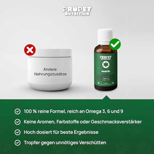 Hanföl für Hunde & Katzen. (700 Tropfen) Kaltgepresstes, reines Hanfsamenöl mit Omega 3, 6 & 9 - Zur Entspannung und für Gelenke - Hanfsamenöl für Tiere