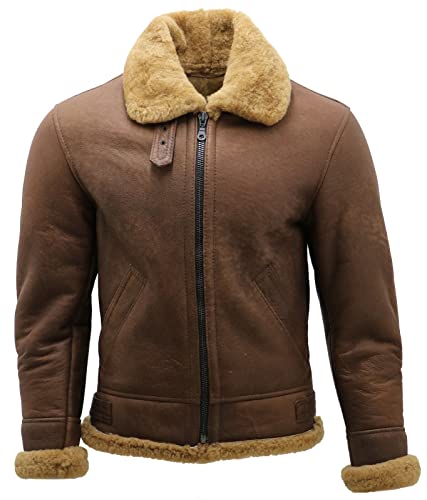 Men's Brown B3 Shearling Sheepskin WWII Bomber Leather Flying Aviator Jacket2