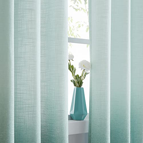 West Lake Aqua Blue Ombre Linen Curtains For Bedroom 63 Inches Cream White And Aqua Gradient Drape For Living Room Kids Room Window Treatments Semi Sheer Grommet Top 50" Wx63 L,Set Of 2 #TOP2