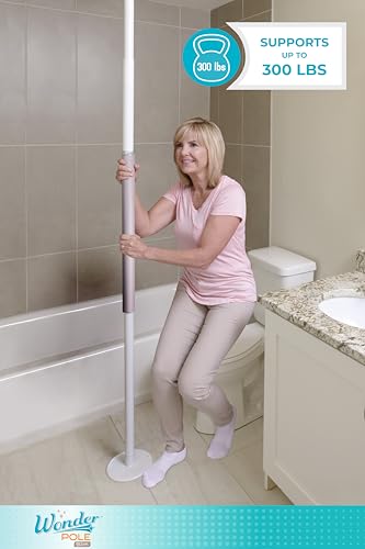 Stander Wonder Pole Slim, Tension Mounted Security-Pole, Elderly Floor to Ceiling Transfer-Pole for Seniors, Bathroom Grab Bar Stability Rail with Padded Handle, White - Thumbnail 3