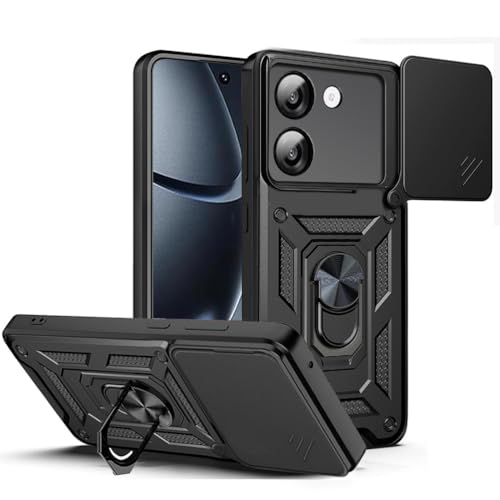 Image of Casodon Shockproof Back Case Cover for Poco X8 Pro 5G, Shockproof Poco X8 Pro Back Cover, Ring Case with Kickstand and Camera Protection Shutter - Black