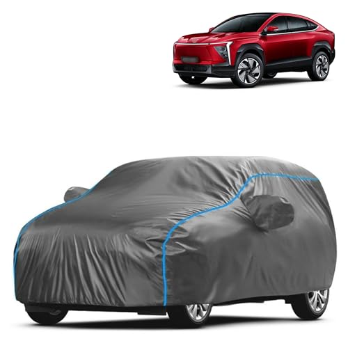 Image of Kerwa Car Body Cover Waterproof Compatible with Mahindra XEV 9e | Scratch Proof, Anti-Dust, UV Protection with Windproof Buckle Strap and Mirror Pockets, Bottom Elastic Fitted-Grey