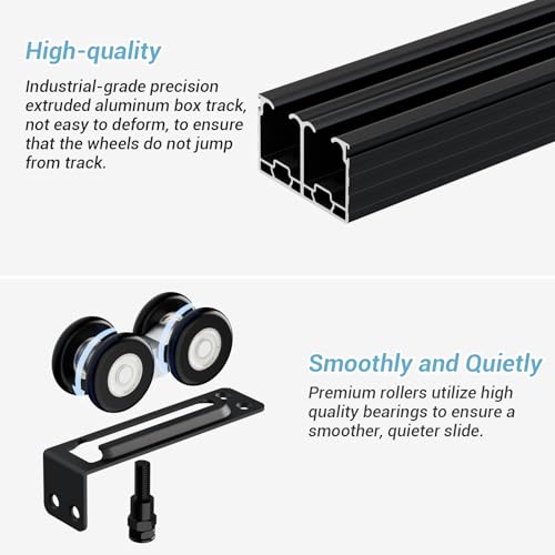 Kit de herrajes para puertas correderas de clóset de aluminio resistente de 72 pulgadas (6 pies), con mecanismo de cierre suave, para sistema de 2 puertas, desliza suave y silenciosamente, compatible con espesores de puerta de 1 3/8" o 1 3/4" miniatura 4