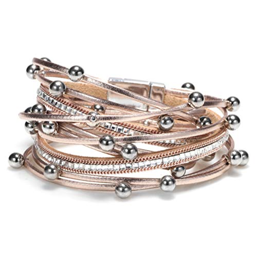 INMOFN Multilayer Shiny Leather Wrap Bangle Stud Beads Pearl Crystal Charm Cuffs Wristband Bracelets Women Girls