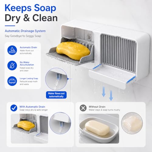 Image of New Creative Wall Mounted Soap Box with Lid Double Grids Soap Draining Rack Bathroom Shower Soap Holder,Multi-Color,Plastic,Multicolor (Pack of 2) (2, Multicolour, standerd)
