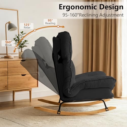Sillón Mecedor Plegable Terciopelo Negro miniatura 3