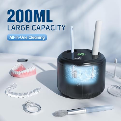 Image of 45kHz Ultrasonic Retainer Cleaner Machine, Dental Cleaning Pod with Digital Timer for Denture, Mouth Guard, Invisalign, Aligner, Night Guard, Braces, Toothbrush, Jewelry, 200ML Tank (Black)