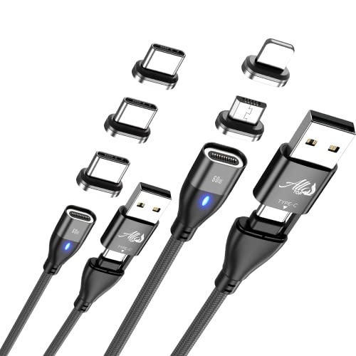 Allo Top Pack de 2 Câbles Chargeurs Magnétiques USB-C 60W 1m+2m, Charge Ultra Rapide avec 3...