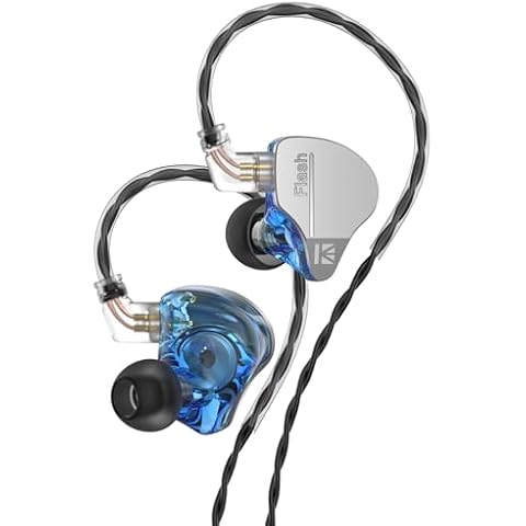 YINYOO KBEAR Flash Wired Earbuds, Gaming Earbuds, 3.5mm Plug in Ear Headphones, 1DD 1BA Hybrid in Ear Monitors, IEM Earphones with Tangle-Free Cable for Laptop PC Computer (Without mic, Blue) Cover
