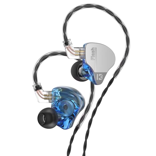 KBEAR Flash Wired Earbuds Earphones, 3.5mm Plug in ear Headphones, Gaming Earbuds, 1DD 1BA Hybrid in ear Monitors, iem Headphones with Tangle-free Cable for Laptop PC Computer (without mic, blue)