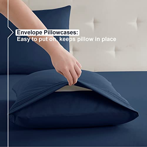 Image of Nestl Twin XL Bed Sheet Set - Navy Blue - 3-Piece Extra Deep Pocket | Instantly Soft, Night-One Ready (No Wash Required). Fits Extra Deep Pockets up to 24 Inches, 360-Degree Elastic Grip