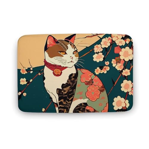 バスマット お風呂マット かわいい 猫 和風 桜 浮世絵 玄関マット 極細繊 速乾 吸水 すべり止め 柔らか ふわふわ 浴室 脱衣所 台所 丸洗い可能 手入れ簡単 15.7"x23.6 "