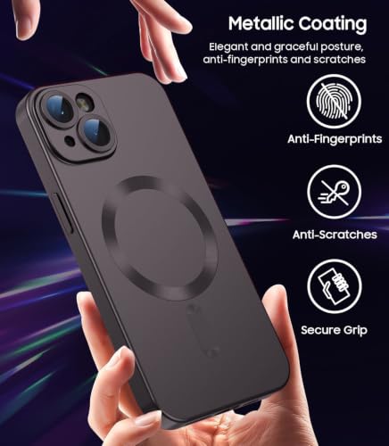 Image of DIZORO Magnetic Case for iPhone 14 Cover [Compatible with MagSafe][Built-in Camera Lens Protector] Slim Soft Silicone Bumper Shockproof Metallic Luster Back Cover Phone Cases (Coffee)