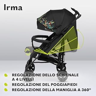LIONELO Irma Passeggino Leggero e pieghevole per bambini da 6 mesi fino a 3 anni Compatto con schienale regolabile, Posizione sdraiata, Cinture 5punti, Coprigambe, Zanzariera Cappottina XXL