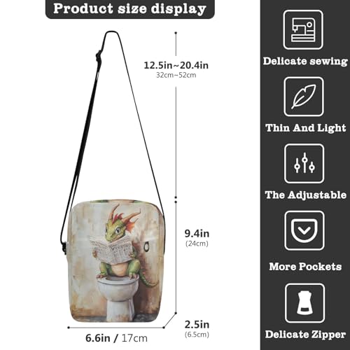 messenger bag cute Small Crossbody Bags Shoulder Handbags Adjustable Strap for Casual Casual- Cute Dragon Vintage Toilet Reading Newspaper3