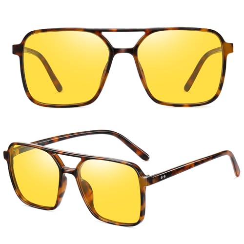 Night Vision Driving Glasses for Women 70s Aviator Sunglasses Double Bridge Anti Glare Glasses2