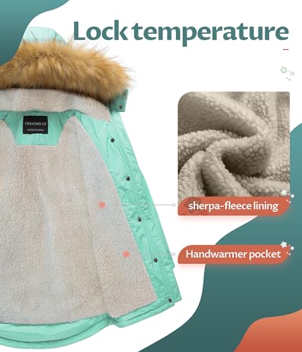 Image of CREATMO US Girl's Long Winter Warm Parka Sherpa Trimmed Collar Puffer Ski Jacket Coat