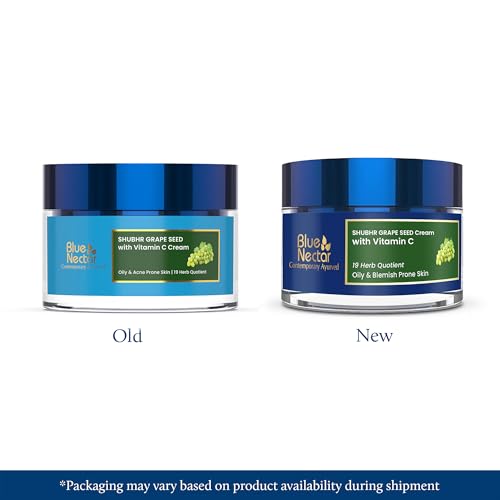 Image of Blue Nectar Plant Based Vitamin C Face Moisturizer for Oily Acne Prone Skin | 19 Herbs Oil-Free Grapeseed Daily Face Cream for Women | Ayurvedic Lightweight Cream with Natural Ingredients for Day Night