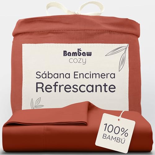 Bambaw Sabana Encimera Cama 150 Bambú Y 160 Cm, 240x290 Cm, Ropa De Cama Bambu Suave, Sábanas Antiácaros E Hipoalergenicas, Sabanas Refrescantes Verano E Invierno Refrigerantes Terracota