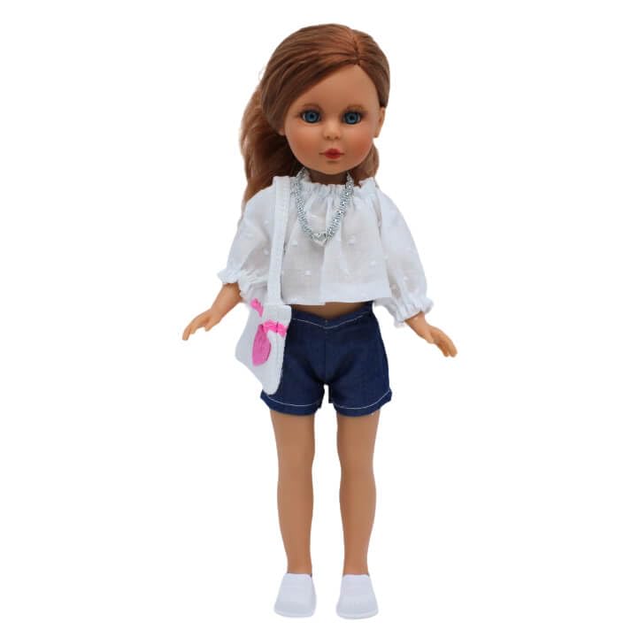 Folk Artesanía Muñeca colección Naia Original 35 cm. Vidal Rojas Dolls con Blusa y Jeans. Fabricado en España