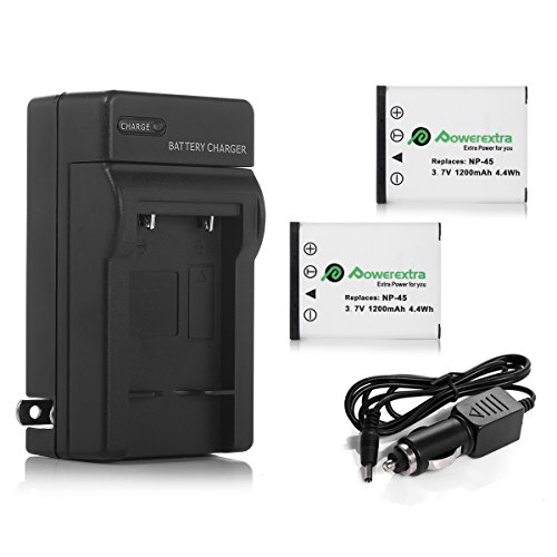 Powerextra 2 PCS Replacement Battery and Charger for Fujifilm NP-45 NP-45A NP-45B NP-45S Fujifilm FinePix XP20 XP22 XP30 XP50 XP60 XP70 XP80 XP90 T350 T360 T400 T500 T510 T550 T560 JX500 JX520 JX550