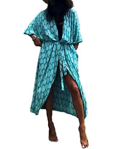 Image of Bsubseach Stylish Tie Dye Open Front Long Kimono Swimsuit Coverup for Women