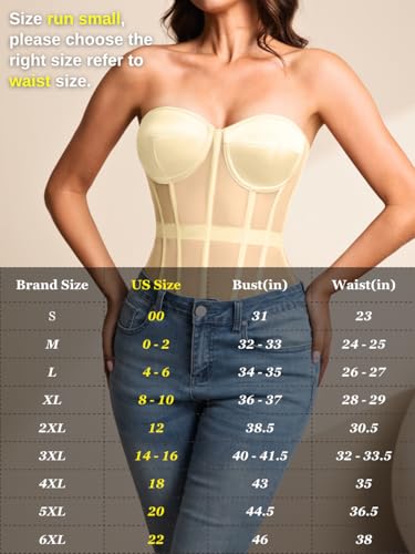 Image of Kaei&Shi Sheer Mesh Overbust Corset,Sexy Strapless Lace Up Satin Bra Corsets Top For Women Shapewear