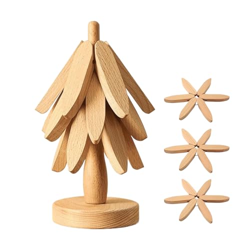 Set de salvamanteles árbol | Decoración navideña natural plegable | Set de salvamanteles de madera árbol Fiestas,para cocina encimera platos ollas mesa de comedor oficina casa