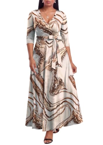 Image of FANDEE Plus Size Maxi Dress for Women Casual Summer Sundress V-Neck 3 /4 Sleeve