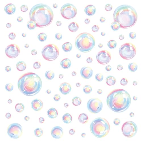 Image of Uonlytech Bubble Wall Decal Stickers, Under The Sea Birthday Party Decor Colour Bubble Ocean Background Water Bath Decor for Mermaid Baby Shower