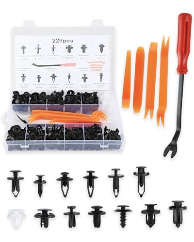 Set clips de fixation voiture & rivet plastique – clips voiture pour panneaux de porte, pare-chocs et ailes, assortiment 229 pcs avec outil demontage...