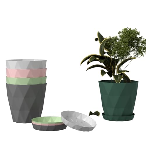 Image of OCRETA Set of 5 | 6.5 Inch Flower Pots for Home Decoration, Garden Plants, Indoor Use - Big Plastic Planters (Elegant Grey)