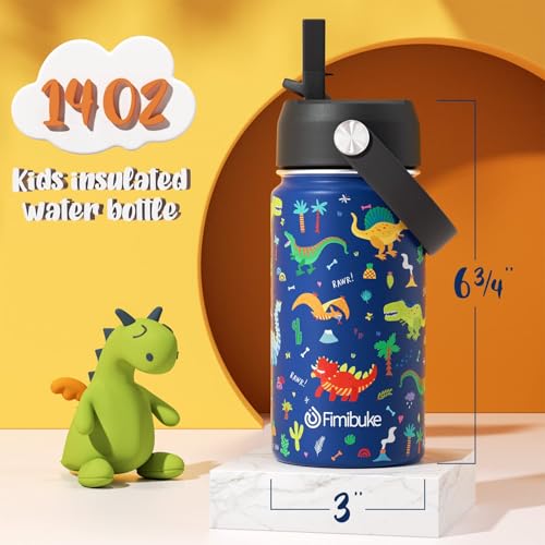 Fimibuke Kids Insulated Water Bottle - 14Oz Bpa-Free Double Wall Vacuum Tumbler 18/8 Stainless Steel Leak Proof Kids Cups With Straw Metal Bottles For School Boys Girls  thumb #1