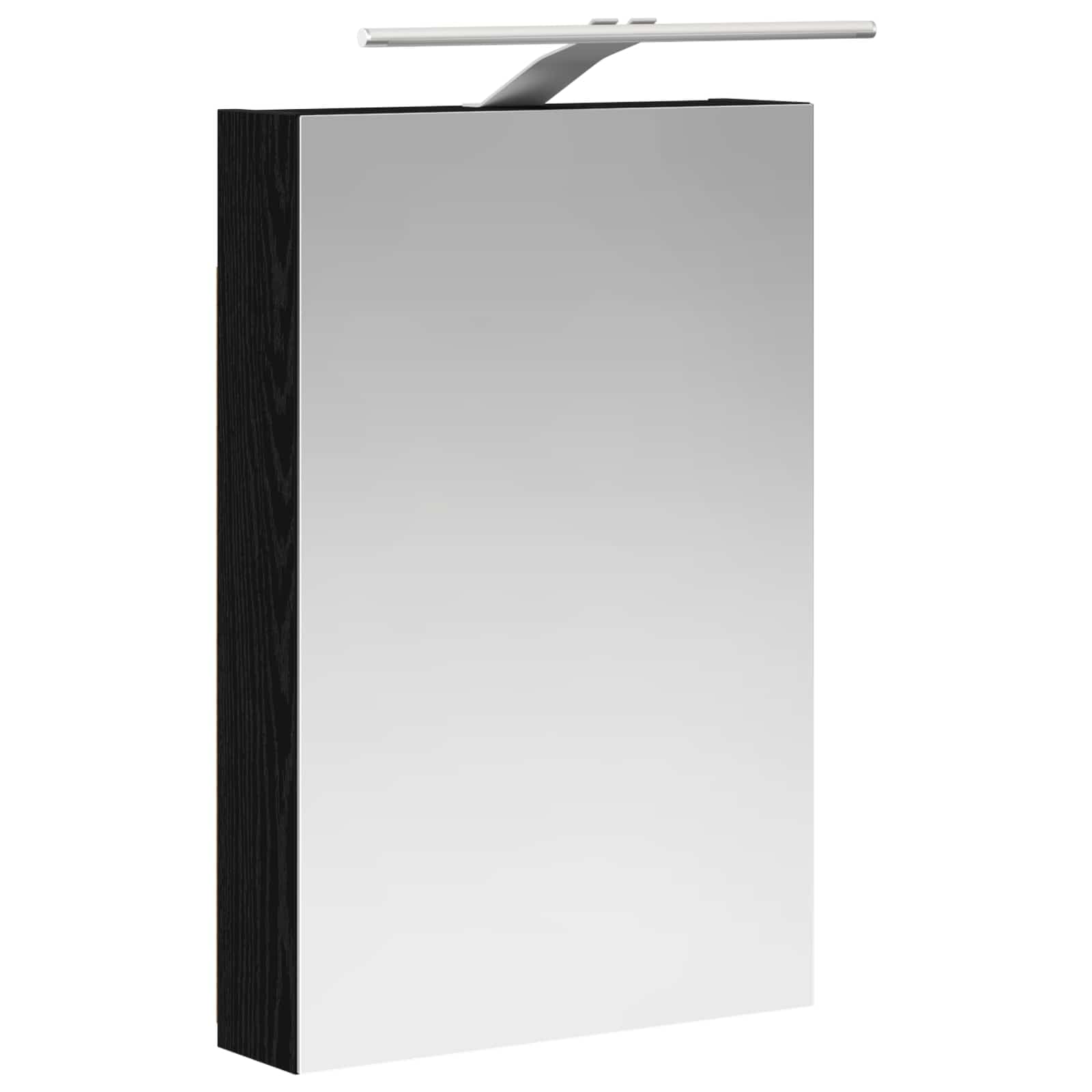 Mangloder Armadietto da bagno a specchio con mensola e anta, effetto rovere nero, 40 x 10,5 x 60,5 cm, con striscia LED, porta USB, montaggio a parete