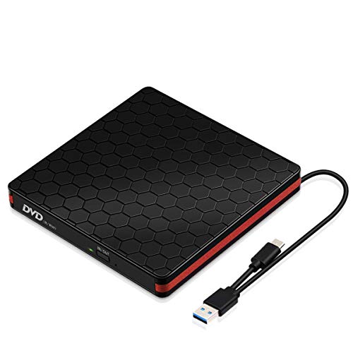 External CD/DVD Drive USB 3.0 Type-C Portable R/W Optical Drive Slim CD DVD Burner Recorder CD ROM for Laptop/MacBook/Desktop/MacOS/Windows10/8/7 (#Black)