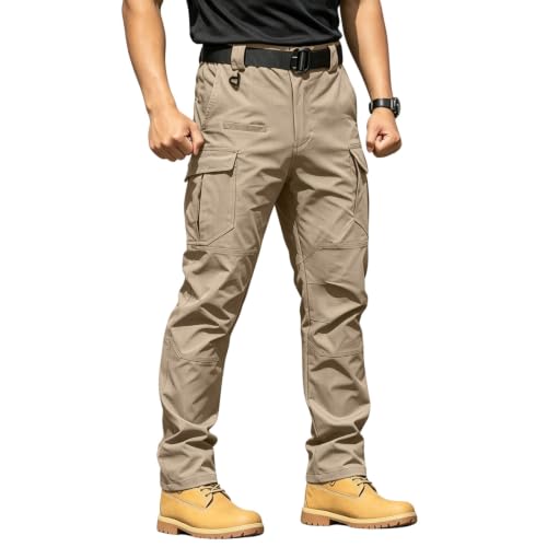 Shiketong Tactical Work Pants for Men Straight Leg Tactical Workwear Cargo Pants Relaxed Fit Breathable Flex Camo Trousers with Multi Pockets Construction Fishing Pantalones Tacticos Khaki