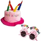 KFSCIP Birthday Hat, 2-Pack Pink Birthday Cake Hat with Happy Glasses, Party Hats for Adults, Fun Party Decorations for Celebrations, Photo Booth Props, Fits Head Size 58-60 cm