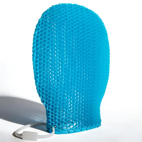 Bath Mitt - Exfoliating Glove, Honeycomb Body Scrubber,Massage Body Scrub Gloves for Home Spa,Mitt Sponges for Cleaning Body,Deep and Gentle,Fast foaming (Blue(Softer,Small Size))