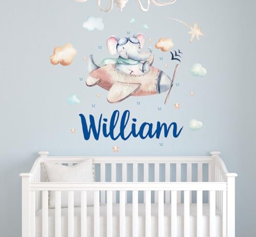 Vinilo decorativo personalizado elefante y avión para habitación infantil miniatura 2