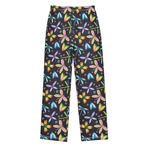 ZZXXB Colorful Dragonfly Print Boys Long Pants Soft Trousers Elastic Waist Kids Lounge Bottoms with Pockets S-XL