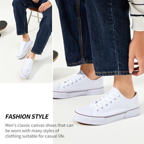Image of yageyan Men Canvas Low top Shoes Classic Casual Sneakers Black and White Fashion Shoes