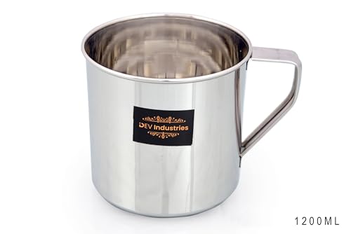 Image of Stainless Steel Multipurpose Mug | Steel Camping Mug | Steel Mug for Bathroom Shower Home | Strong and Sturdy Mug, Silver (Stainless Steel, 1200ML)