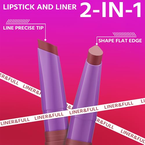 Image of 2-IN-1 Lipstick Lipliner, Velvet Matte Finish, Smooth & Plump, 12 Universal Lip Color-Nude Pink Rose Mauve Berry Plum, Creamy Formula for Lip Makeup, All-Day Wear, Cruelty-Free (#01 PEONY CRUSH)