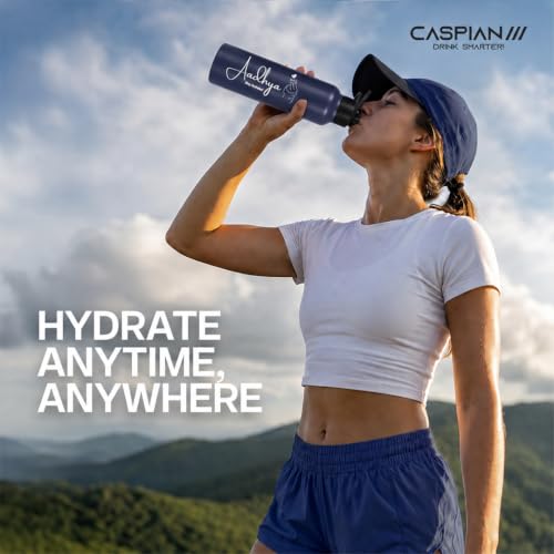 Image of Caspian Hike Customised Stainless Steel Water Bottle 750ml, P Blue with Logo Print - Personalised Water Bottle with Your Name Print for Kids Boys Girls School Office Gym- Perfect for Corporate Gifting