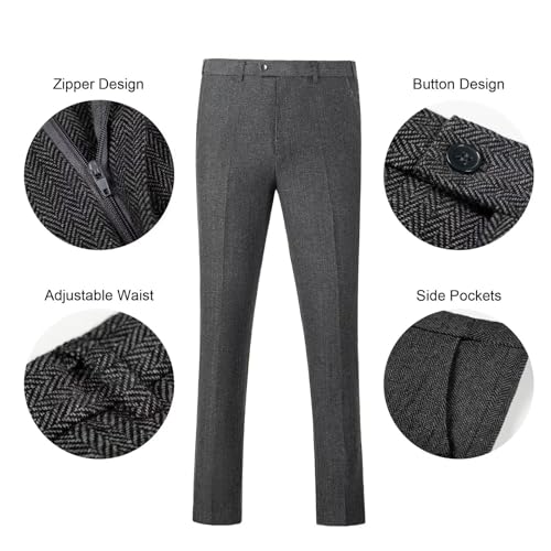 Mens 3 Piece Retro Tweed Herringbone Suits Formal Regular Fit Autumn Winter Blazer Vest Pants for Wedding Grooms Prom4