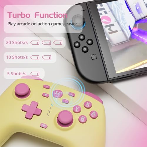 Image of Wireless Switch Controller for Switch /Switch 2 /OLED /Lite /PC, Wireless Switch Pro Controllers with 2.4G Dongle, Hall Effect Joysticks & Hall Triggers, Dual Rumble, Turbo & 2 Macro Back Buttons(Yellow)