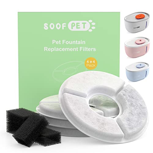 SOOFPET Ersatzfilter für 2L Katzenbrunnen, 4 Stück Kohlefilter + 4 Stück Schaumstofffilter Cover